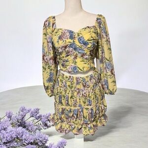 Rosevelvet Floral Top and Skirt Set